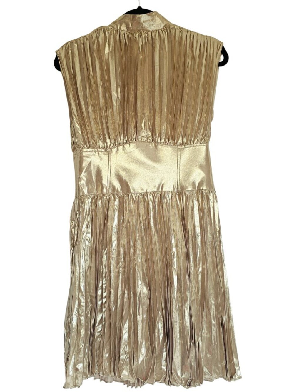 😍 NWT 😍 Banana Republic Sleeveless Pleated Mini Dress, Gold, Size 4 - Picture 6 of 10